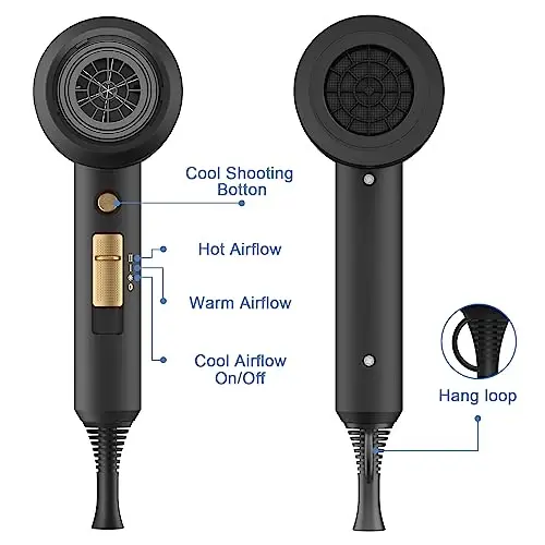 slopehill Professional Ionic Hair Dryer, Powerful 1800W Fast Drying Low Noise Blow Dryer with 2 Concentrator Nozzle 1 Diffuser AttacModazoneents for Home Salon Travel (Black) - 4