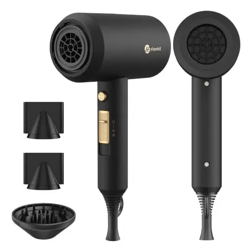 slopehill Professional Ionic Hair Dryer, Powerful 1800W Fast Drying Low Noise Blow Dryer with 2 Concentrator Nozzle 1 Diffuser AttacModazoneents for Home Salon Travel (Black) 
