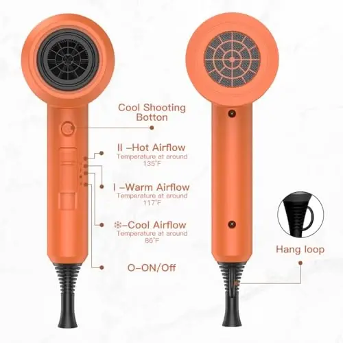 Slopehill Professional Ionic Hair Dryer, Powerful 1800W Fast Drying Low Noise Blow Dryer with 2 Concentrator Nozzle 1 Diffuser AttacModazoneents for Home Salon Travel (Cosmic Orange) - 6