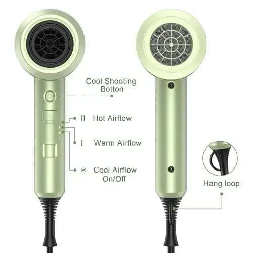 slopehill Professional Ionic Hair Dryer, Powerful 1800W Fast Drying Low Noise Blow Dryer with 2 Concentrator Nozzle 1 Diffuser AttacModazoneents for Home Salon Travel (Lime Cream) - 6