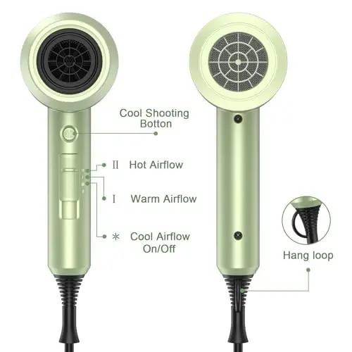 slopehill Professional Ionic Hair Dryer, Powerful 1800W Fast Drying Low Noise Blow Dryer with 2 Concentrator Nozzle 1 Diffuser AttacModazoneents for Home Salon Travel (Lime Cream) - 6