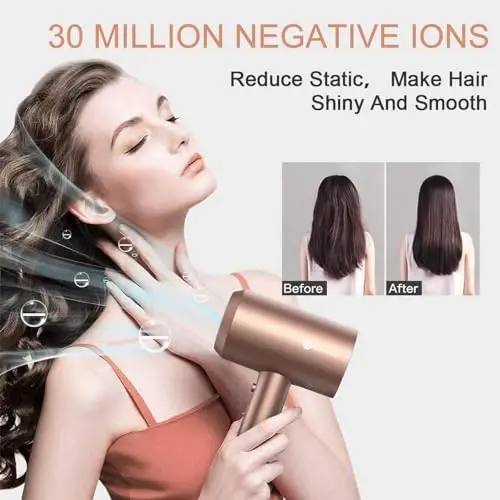 slopehill Professional Ionic Hair Dryer, Powerful 1800W Fast Drying Low Noise Blow Dryer with 2 Concentrator Nozzle 1 Diffuser AttacModazoneents for Home Salon Travel (Mocha Mousse) - 5