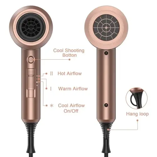 slopehill Professional Ionic Hair Dryer, Powerful 1800W Fast Drying Low Noise Blow Dryer with 2 Concentrator Nozzle 1 Diffuser AttacModazoneents for Home Salon Travel (Mocha Mousse) - 6