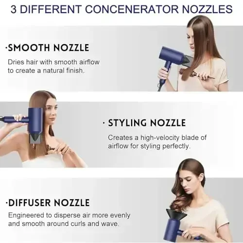 Slopehill Professional Ionic Hair Dryer, Powerful 1800W Fast Drying Low Noise Blow Dryer with 2 Concentrator Nozzle 1 Diffuser AttacModazoneents for Home Salon Travel (Prussian Blue) - 3