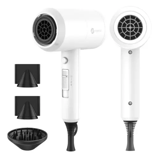 slopehill Professional Ionic Hair Dryer, Powerful 1800W Fast Drying Low Noise Blow Dryer with 2 Concentrator Nozzle 1 Diffuser AttacModazoneents for Home Salon Travel (White) 
