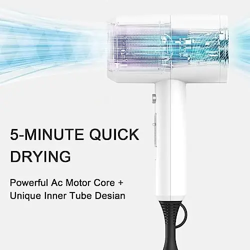 slopehill Professional Ionic Hair Dryer, Powerful 1800W Fast Drying Low Noise Blow Dryer with 2 Concentrator Nozzle 1 Diffuser AttacModazoneents for Home Salon Travel (White) - SLOPEHILL (1)