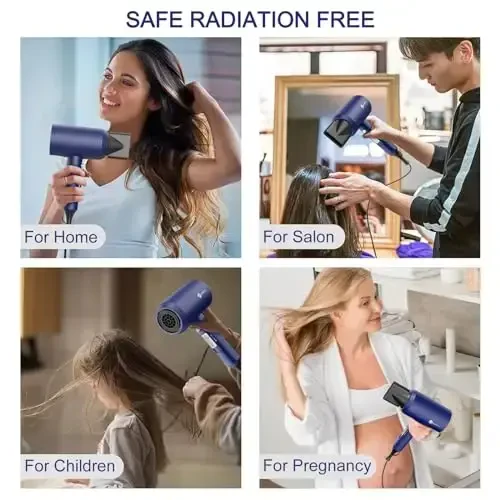 Slopehill Professional Ionic Soch Quritgich, Kuchli 1800W Tez Quritadigan Kam Shovqinli Fen, 2 Konsentrator Nozul, 1 Diffuzer Uy Salon Sayohatlari uchun (Prussiya Moviy) - 7