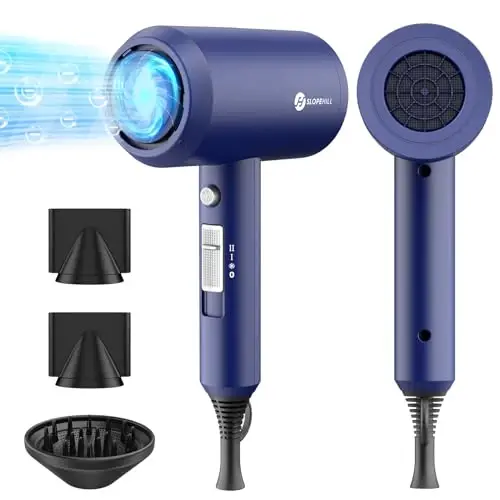Slopehill Professional Ionic Soch Quritgich, Kuchli 1800W Tez Quritadigan Kam Shovqinli Fen, 2 Konsentrator Nozul, 1 Diffuzer Uy Salon Sayohatlari uchun (Prussiya Moviy) - SLOPEHILL