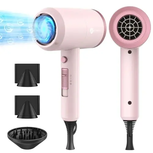 Slopehill Professional Ionic Soch Quritgich, Kuchli 1800W Tez Qurituvchi Kam shovqinli Fen, 2 Konsentrator Nasadkasi 1 Diffuzer Uy Salon Sayohati uchun AttacModazoneents (Kulolchilik Pushti va Pushti Oltin) 