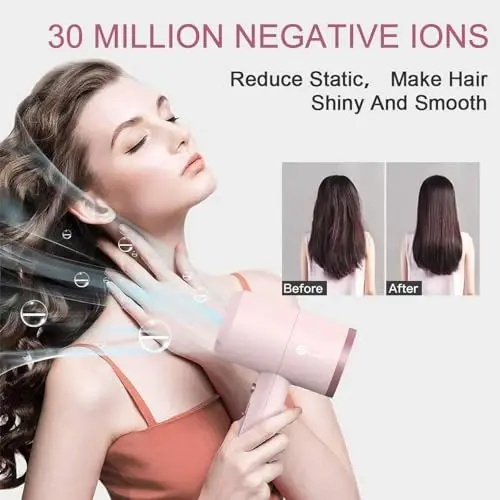 Slopehill Professional Ionic Soch Quritgich, Kuchli 1800W Tez Qurituvchi Kam shovqinli Fen, 2 Konsentrator Nasadkasi 1 Diffuzer Uy Salon Sayohati uchun AttacModazoneents (Kulolchilik Pushti va Pushti Oltin) - 4
