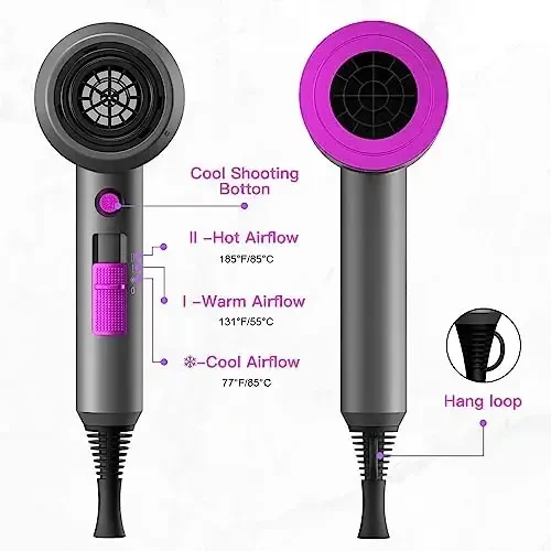 Slopehill Professional Ionic Soch Quritgich, Kuchli 1800W Tez Qurituvchi Kam Shovqinli Soch Quritgich, 2 Konsentrator Nozul va 1 Diffuzor Birikmalar bilan Uy Salon Sayohat Uchun - 6