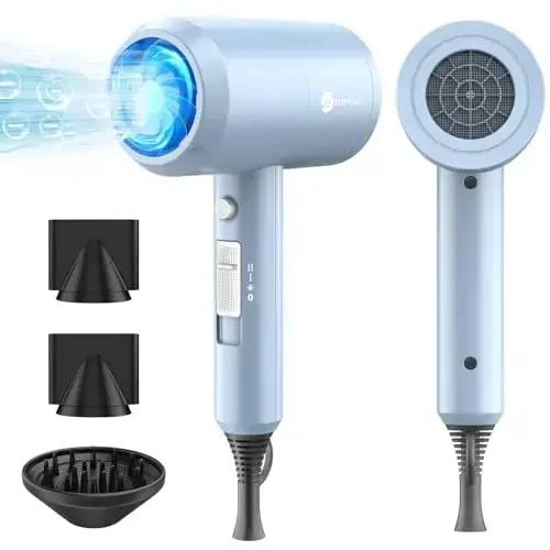 Slopehill Professional Ionic Soch Quritgich, Kuchli 1800W Tez Qurituvchi Kam Shovqinli Soch Quritgich 2 Konsentratorli Nozul 1 Diffuzor Uy Salon Sayohatlari uchun Yopishmalar (Matte Moviy) - 1