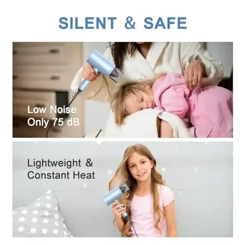 Slopehill Professional Ionic Soch Quritgich, Kuchli 1800W Tez Qurituvchi Kam Shovqinli Soch Quritgich 2 Konsentratorli Nozul 1 Diffuzor Uy Salon Sayohatlari uchun Yopishmalar (Matte Moviy) - 5