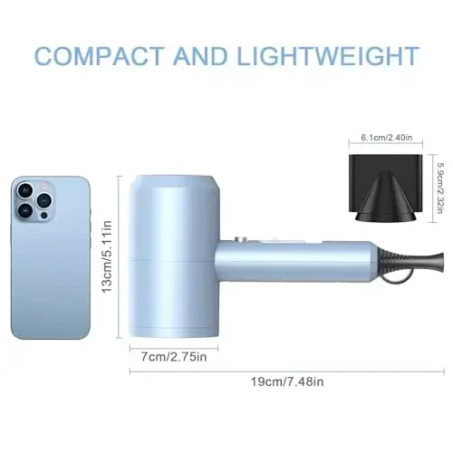 Slopehill Professional Ionic Soch Quritgich, Kuchli 1800W Tez Qurituvchi Kam Shovqinli Soch Quritgich 2 Konsentratorli Nozul 1 Diffuzor Uy Salon Sayohatlari uchun Yopishmalar (Matte Moviy) - 6