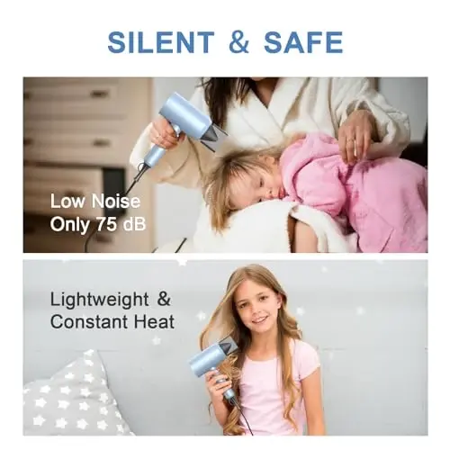 Slopehill Professional Ionic Soch Quritgich, Kuchli 1800W Tez Qurituvchi Kam Shovqinli Soch Quritgich 2 Konsentratorli Nozul 1 Diffuzor Uy Salon Sayohatlari uchun Yopishmalar (Matte Moviy) - 5