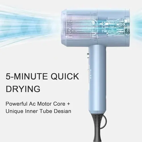 Slopehill Professional Ionic Soch Quritgich, Kuchli 1800W Tez Qurituvchi Kam Shovqinli Soch Quritgich 2 Konsentratorli Nozul 1 Diffuzor Uy Salon Sayohatlari uchun Yopishmalar (Matte Moviy) - SLOPEHILL