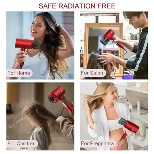 Slopehill Professional Ionic Soch Quritgich, Kuchli 1800W Tez Qurituvchi Past Shovqinli Soch Quritgich 2 Konsentrator Nozul 1 Diffuzer Uy Salon Sayohati uchun moslamalar (Agate Red) - 7