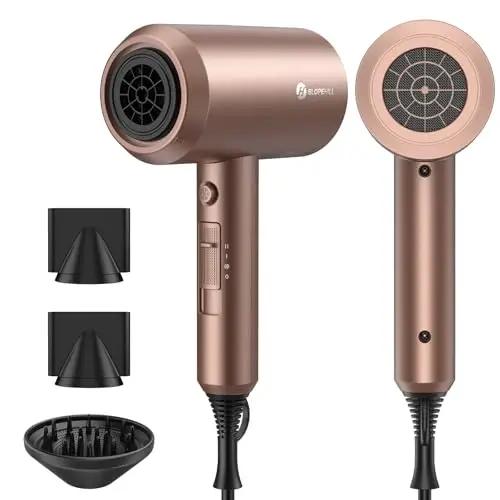 slopehill Professional Ionic Hair Dryer, Powerful 1800W Fast Drying Low Noise Blow Dryer with 2 Concentrator Nozzle 1 Diffuser AttacModazoneents for Home Salon Travel (Mocha Mousse) 