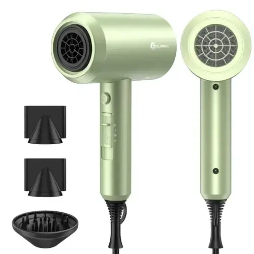 slopehill Professional Ionic Hair Dryer, Powerful 1800W Fast Drying Low Noise Blow Dryer with 2 Concentrator Nozzle 1 Diffuser AttacModazoneents for Home Salon Travel (Lime Cream) 