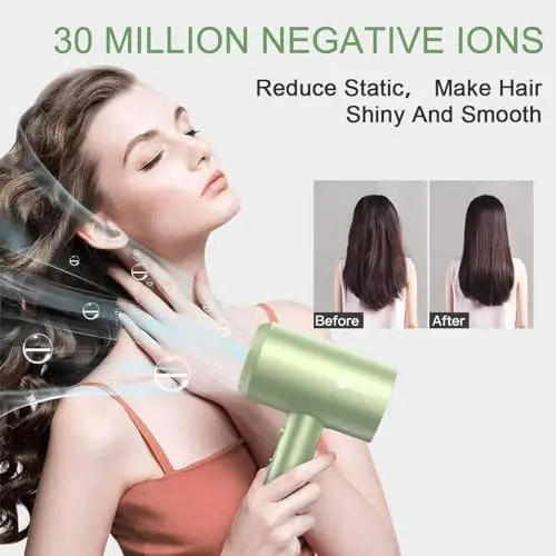 slopehill Professional Ionic Hair Dryer, Powerful 1800W Fast Drying Low Noise Blow Dryer with 2 Concentrator Nozzle 1 Diffuser AttacModazoneents for Home Salon Travel (Lime Cream) - 5