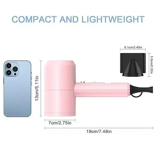 slopehill Professional Ionic Hair Dryer, Powerful 1800W Fast Drying Low Noise Blow Dryer with 2 Concentrator Nozzle 1 Diffuser AttacModazoneents for Home Salon Travel (Pink) - 5