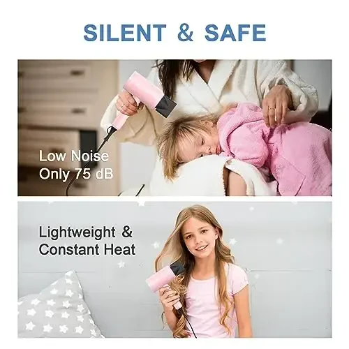 slopehill Professional Ionic Hair Dryer, Powerful 1800W Fast Drying Low Noise Blow Dryer with 2 Concentrator Nozzle 1 Diffuser AttacModazoneents for Home Salon Travel (Pink) - 6