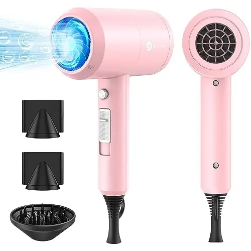 slopehill Professional Ionic Hair Dryer, Powerful 1800W Fast Drying Low Noise Blow Dryer with 2 Concentrator Nozzle 1 Diffuser AttacModazoneents for Home Salon Travel (Pink) 