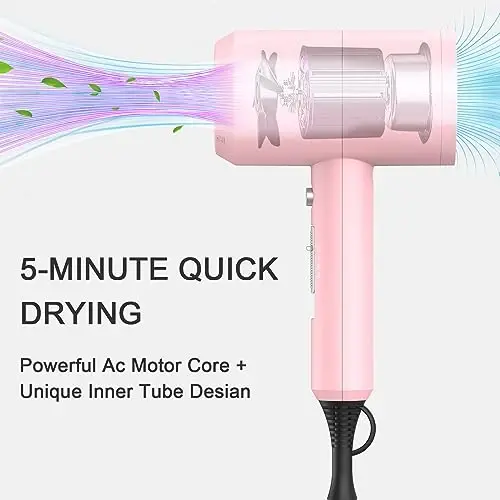 slopehill Professional Ionic Hair Dryer, Powerful 1800W Fast Drying Low Noise Blow Dryer with 2 Concentrator Nozzle 1 Diffuser AttacModazoneents for Home Salon Travel (Pink) 