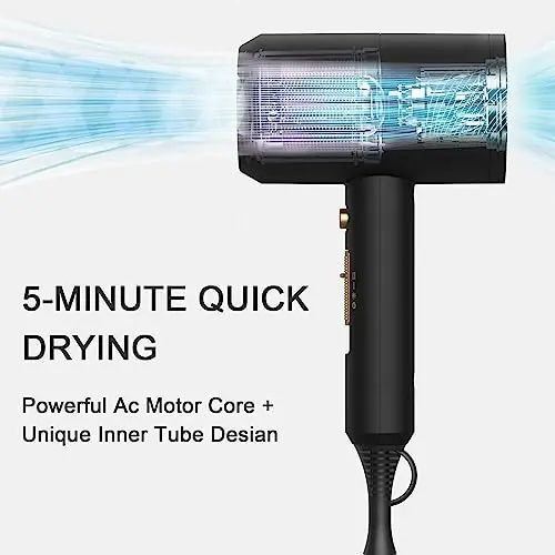 slopehill Professional Ionic Hair Dryer, Powerful 1800W Fast Drying Low Noise Blow Dryer with 2 Concentrator Nozzle 1 Diffuser AttacModazoneents for Home Salon Travel (Black) - SLOPEHILL (1)