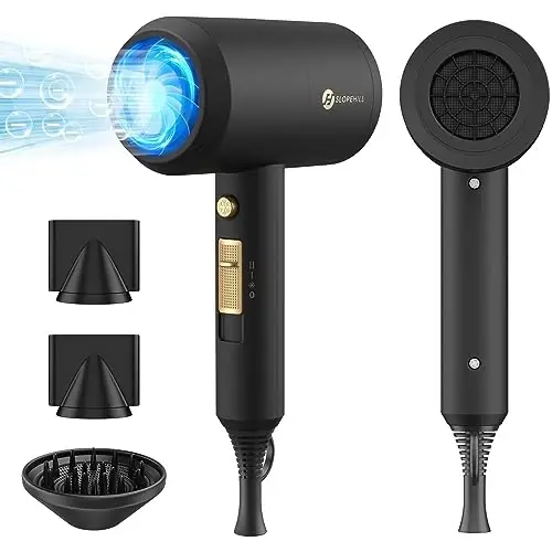 slopehill Professional Ionic Hair Dryer, Powerful 1800W Fast Drying Low Noise Blow Dryer with 2 Concentrator Nozzle 1 Diffuser AttacModazoneents for Home Salon Travel (Black) 