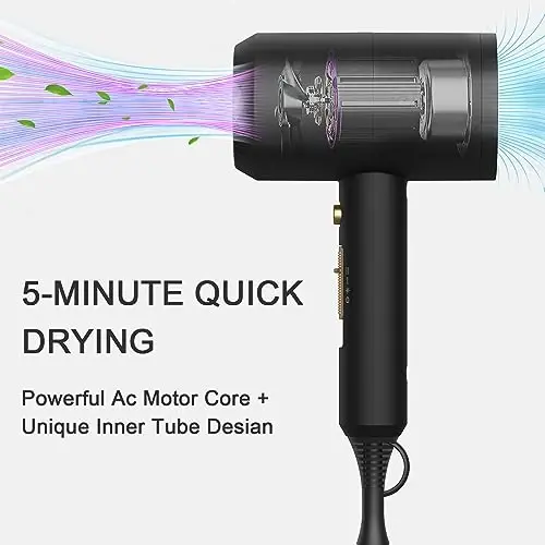 slopehill Professional Ionic Hair Dryer, Powerful 1800W Fast Drying Low Noise Blow Dryer with 2 Concentrator Nozzle 1 Diffuser AttacModazoneents for Home Salon Travel (Black) - SLOPEHILL (1)
