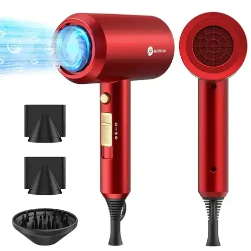 Slopehill Professional Ionic Hair Dryer, Powerful 1800W Fast Drying Low Noise Blow Dryer with 2 Concentrator Nozzle 1 Diffuser AttacModazoneents for Home Salon Travel (Agate Red) - 1