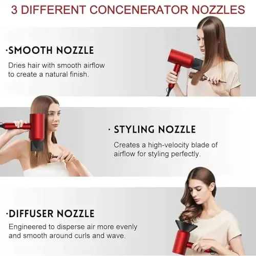 Slopehill Professional Ionic Hair Dryer, Powerful 1800W Fast Drying Low Noise Blow Dryer with 2 Concentrator Nozzle 1 Diffuser AttacModazoneents for Home Salon Travel (Agate Red) - SLOPEHILL (1)
