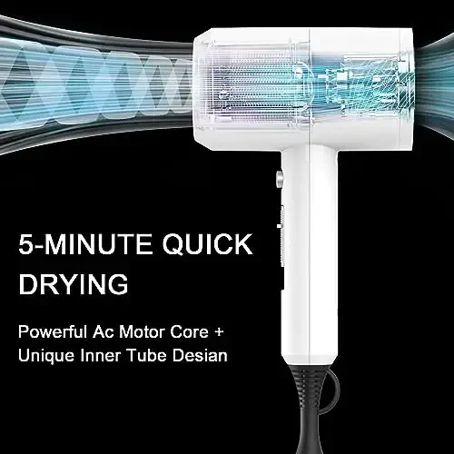 slopehill Professional Ionic Hair Dryer, Powerful 1800W Fast Drying Low Noise Blow Dryer with 2 Concentrator Nozzle 1 Diffuser AttacModazoneents for Home Salon Travel (White) - 2