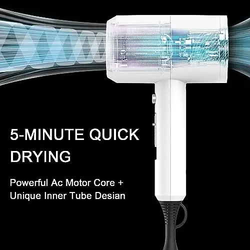 Slopehill Professional Ionic Hair Dryer, Powerful 1800W Fast Drying Low Noise Blow Dryer with 2 Concentrator Nozzle 1 Diffuser AttacModazoneents for Home Salon Travel (White) - SLOPEHILL (1)