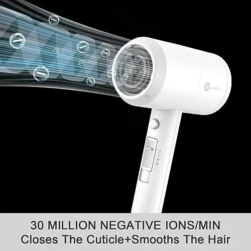 Slopehill Professional Ionic Hair Dryer, Powerful 1800W Fast Drying Low Noise Blow Dryer with 2 Concentrator Nozzle 1 Diffuser AttacModazoneents for Home Salon Travel (White) - 3