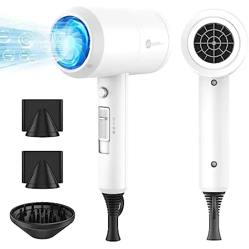 slopehill Professional Ionic Hair Dryer, Powerful 1800W Fast Drying Low Noise Blow Dryer with 2 Concentrator Nozzle 1 Diffuser AttacModazoneents for Home Salon Travel (White) 