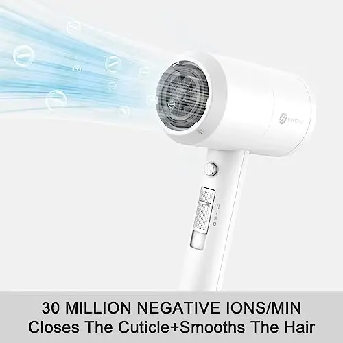 slopehill Professional Ionic Hair Dryer, Powerful 1800W Fast Drying Low Noise Blow Dryer with 2 Concentrator Nozzle 1 Diffuser AttacModazoneents for Home Salon Travel (White) - 3