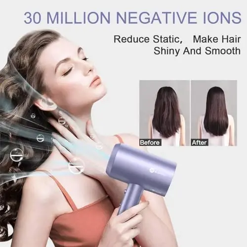 slopehill Professional Ionic Hair Dryer, Powerful 1800W Fast Drying Low Noise Blow Dryer with 2 Concentrator Nozzle 1 Diffuser AttacModazoneents for Home Salon Travel (Lavender) - 5