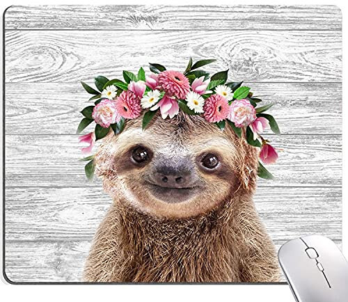 Sloth with Flowers Mouse Pad, Cute Mouse Pad, Animal Mouse Pad, Mouse Mat Square Waterproof Mouse Pad Non-Slip Rubber Base MousePads for Office Laptop, 9.5