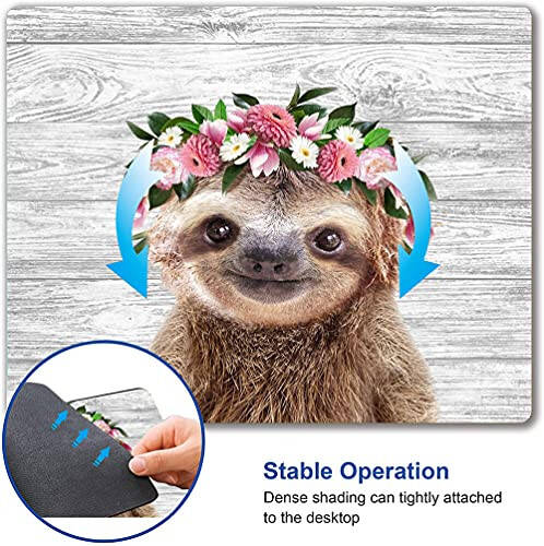 Sloth with Flowers Mouse Pad, Cute Mouse Pad, Animal Mouse Pad, Mouse Mat Square Waterproof Mouse Pad Non-Slip Rubber Base MousePads for Office Laptop, 9.5