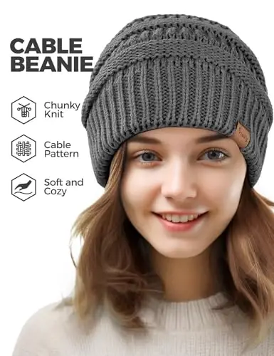 Slouchy Beanies для женщин Кабельные вязаные зимние шапки Женские подарки Толстая шапка-бини Теплые шапки для холодной погоды - Modazone (1)