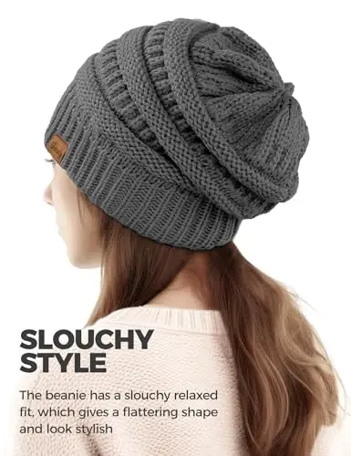 Slouchy Beanies для женщин Кабельные вязаные зимние шапки Женские подарки Толстая шапка-бини Теплые шапки для холодной погоды - 4