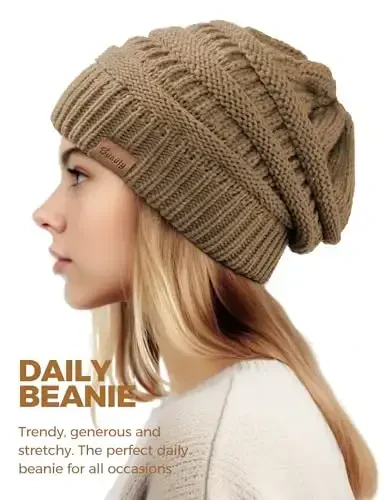 Slouchy Beanies для Женщин Вязаные Шапки Зимние Шапки Женские Подарки Объемная Шапка-Бини Плотная Теплая Шапка-Чулка для Холодной Погоды - 3