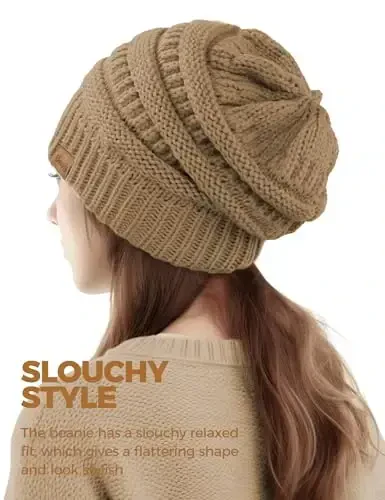 Slouchy Beanies для Женщин Вязаные Шапки Зимние Шапки Женские Подарки Объемная Шапка-Бини Плотная Теплая Шапка-Чулка для Холодной Погоды - 4