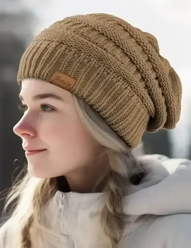 Slouchy Beanies для Женщин Вязаные Шапки Зимние Шапки Женские Подарки Объемная Шапка-Бини Плотная Теплая Шапка-Чулка для Холодной Погоды - 7