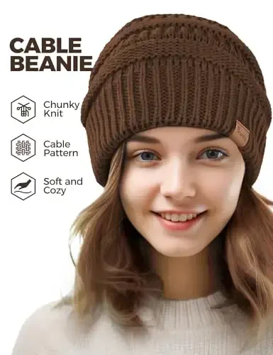 Slouchy Beanies for Women Cable Knit Winter Hats Ladies Gifts Chunky Skull Cap Thick Warm Stocking Caps for Cold Weather - 2