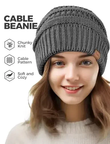 Slouchy Beanies for Women Cable Knit Winter Hats Ladies Gifts Chunky Skull Cap Thick Warm Stocking Caps for Cold Weather - 2