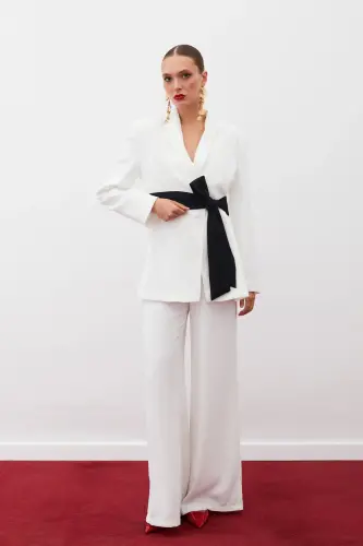 Slouchy Crepe Pants - ECRU-ECRU - SATEEN (1)