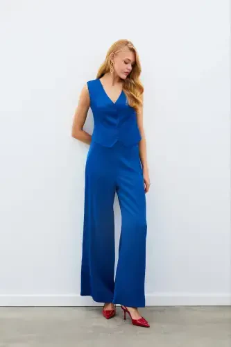 Slouchy Crepe Pants - INDIGO-INDIGO - 1